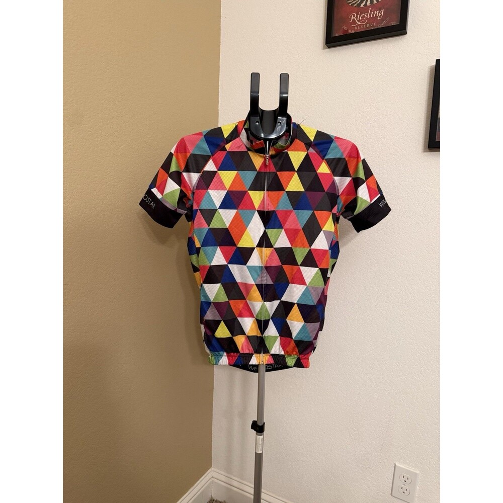 Weimostar Cycling Jersey Women M Geometric Colorful Short Sleeve Full Zip Bike